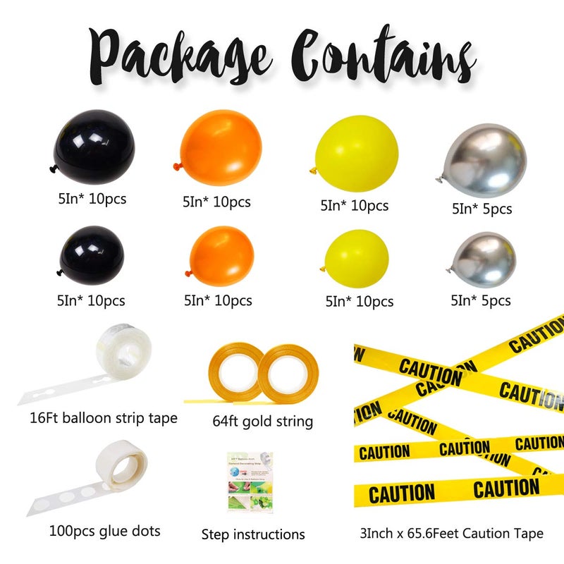 Haptda Quarantine Balloon Garland & Arch Kit  74 Pack 12Inch 5Inch Black  Orange  Yellow  Silver Latex Balloons Strip Set with Caution Tape for Quarantine Birthday Party Decorations Construction - Image 4